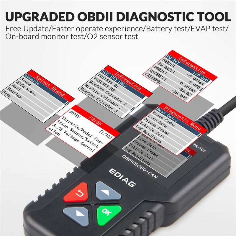 KINGBOLEN OBD2 Scanner,Code Reader Automotive Engine Light Check Scan Tool Checks O2 Sensor and EVAP Systems with Full OBD2 Functions,Supports Mode6 with DTC Lookup, All 10 Modes of obd2. Black - Image 2